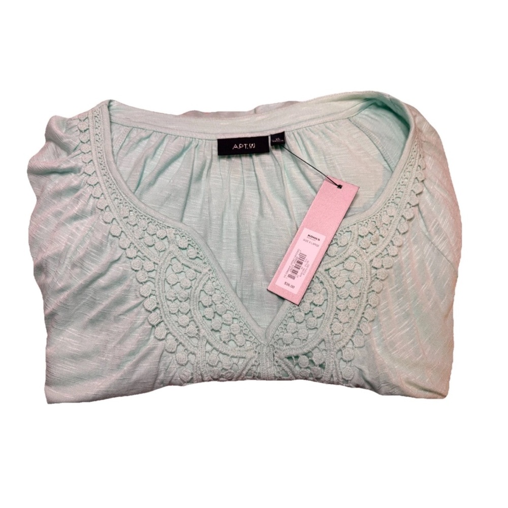 Apt. 9 Light Mint Green Tunic Top with Crochet Trim V-Neck - XL - Picture 2 of 8
